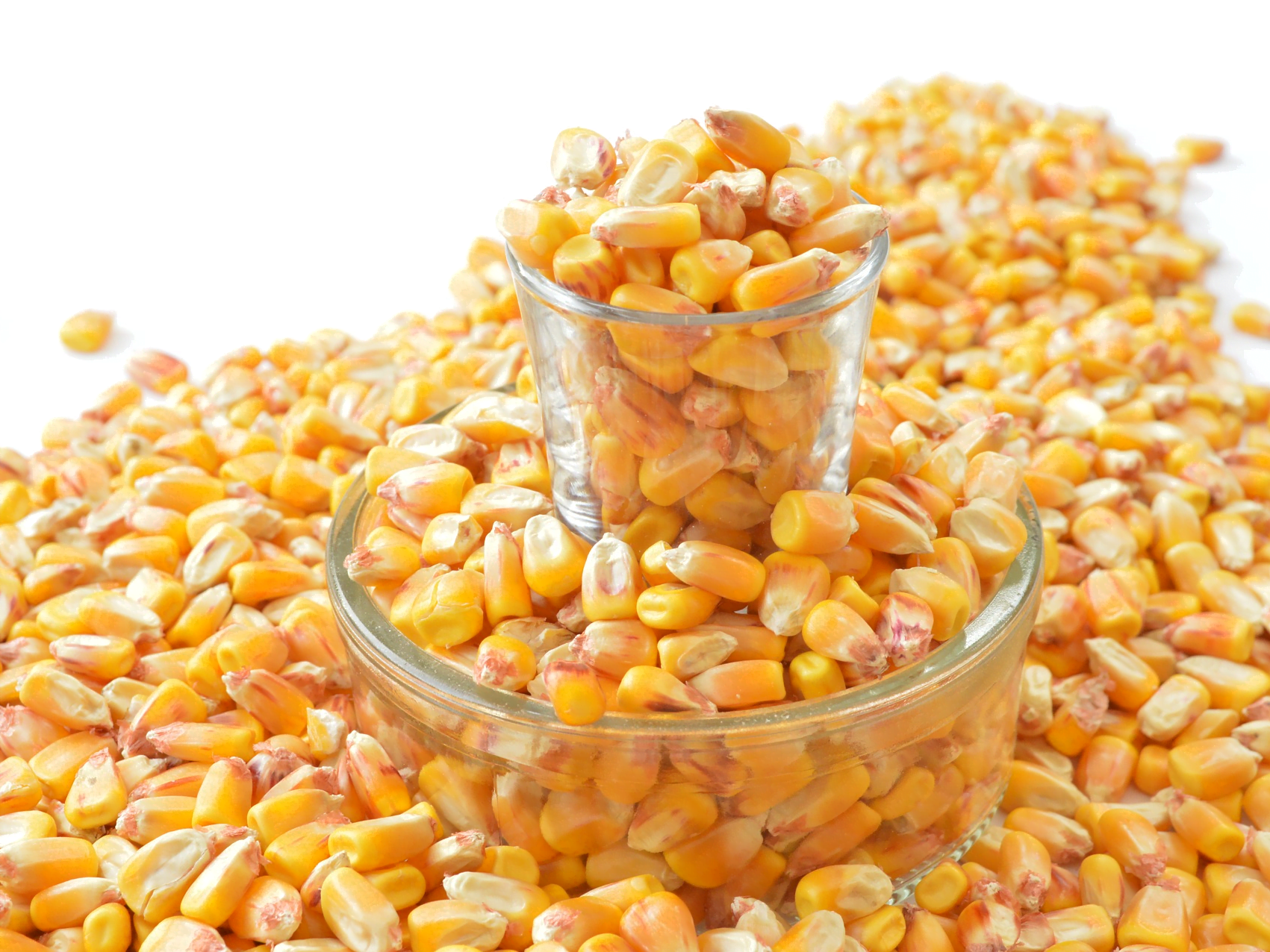 Grans de blat de moro dintre i fora de gots de vidre